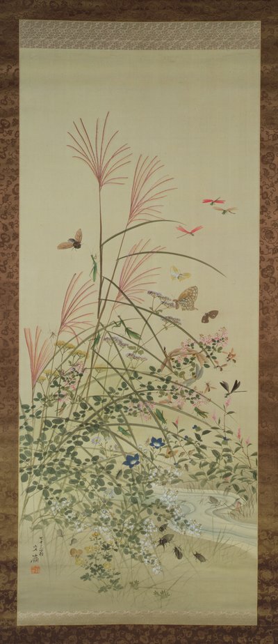 Fiori autunnali e insetti vicino a un ruscello, 1910 da Bunrei Maekawa